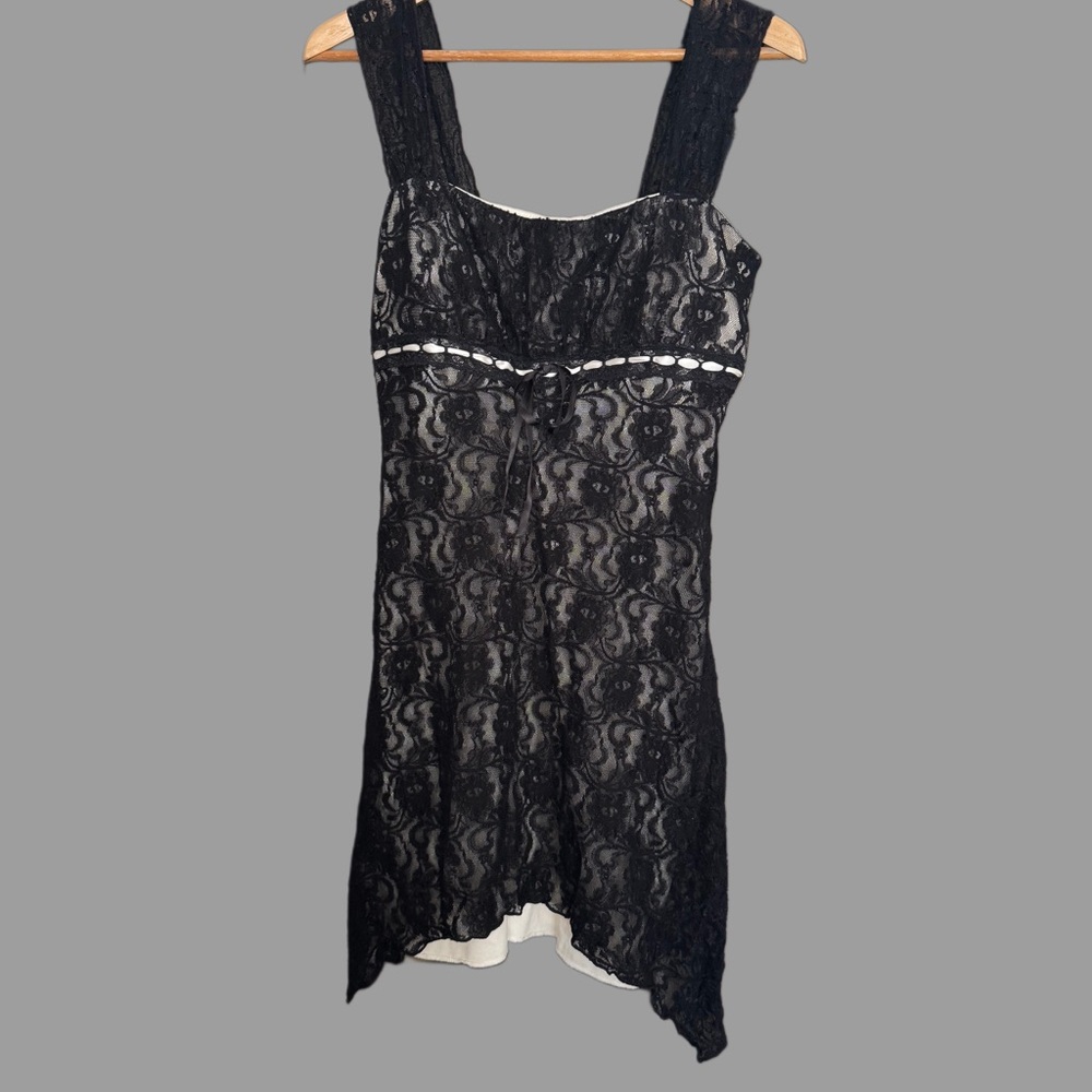 VTG Y2K My Michelle Babydoll Lace Slip Dress Cami Top Handkerchief Hem Sz LARGE